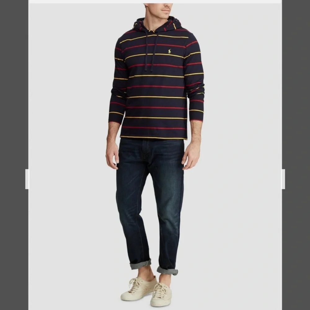 Polo Ralph Lauren Striped Cotton Hooded Long-Sleeve Hoodie in Ink Multi Size M - Picture 4 of 7